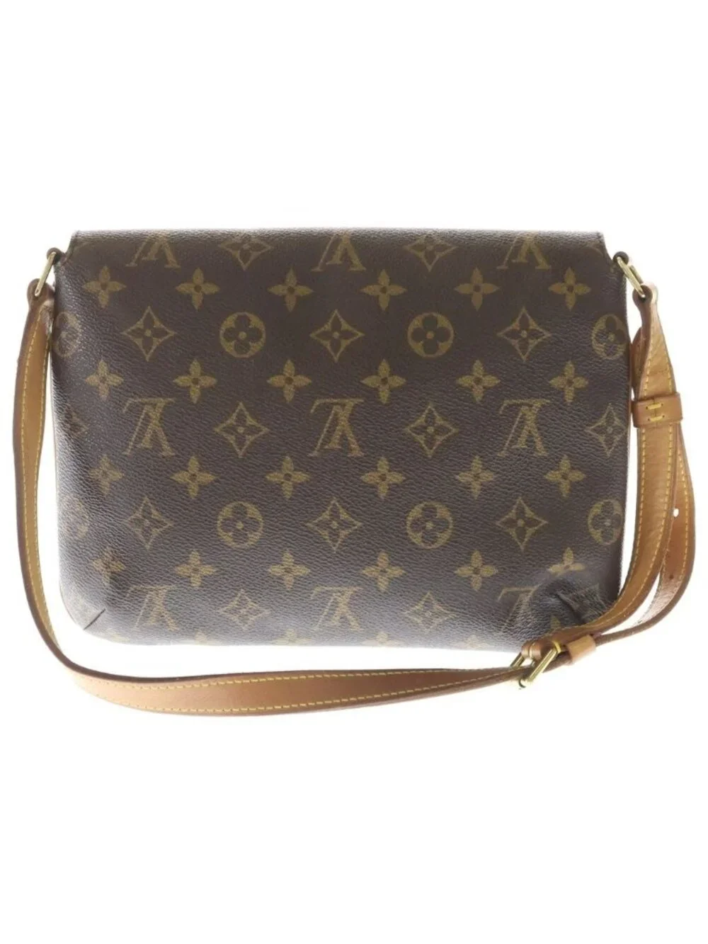 Louis Vuitton Monogram Musette Tango Shoulder Bag Brown Leather Gold